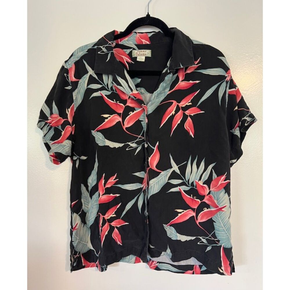 Birds of Paradise Black Tommy Bahama XL Short Sleeve Silk Shirt